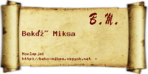 Bekő Miksa névjegykártya